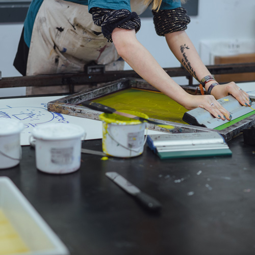 Art student screen printing